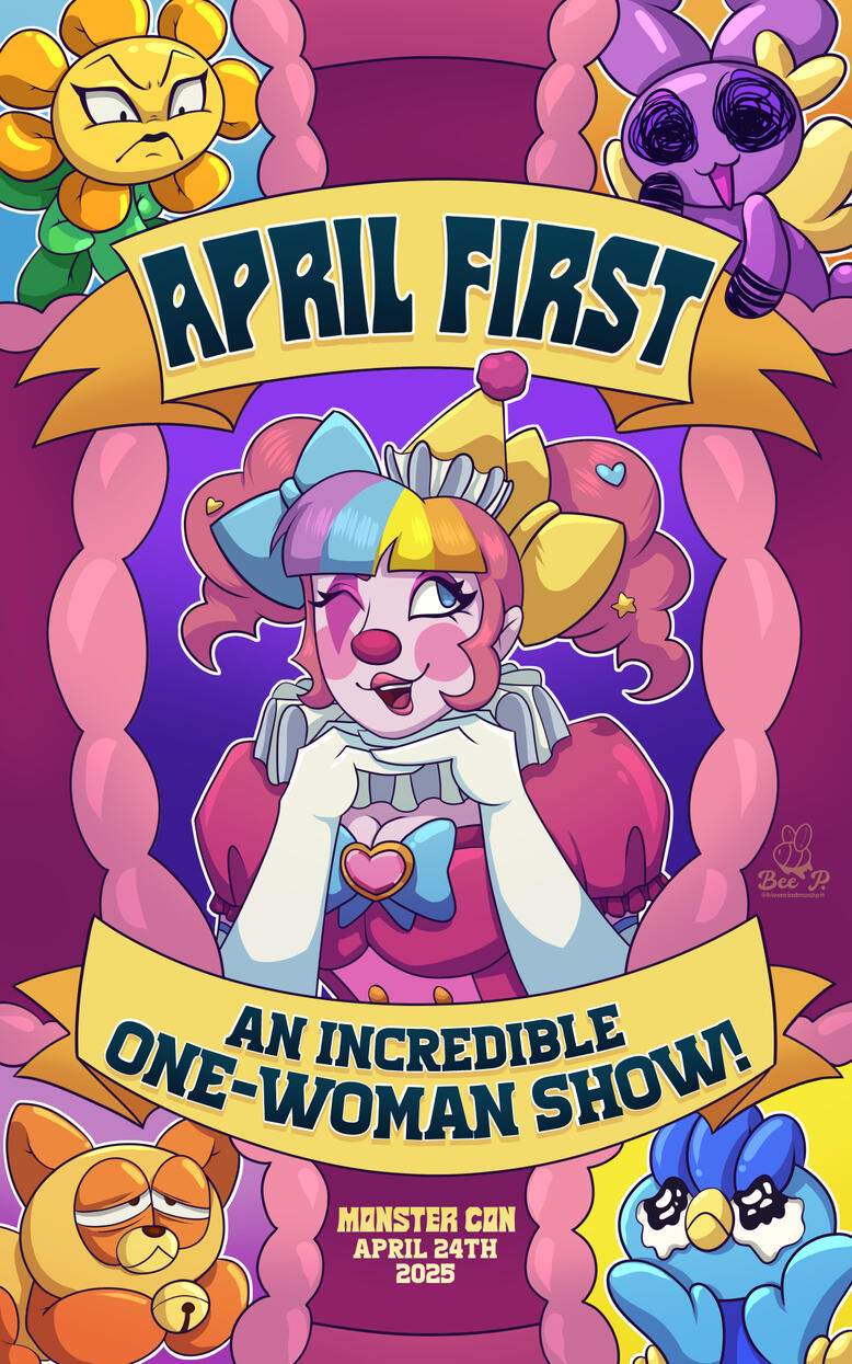 April First's One-Woman Show - A poster design inspired by the game Monster Con by Beautiful Glitch